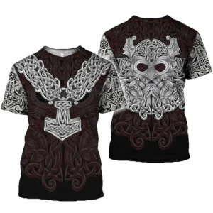 Viking gothic t-shirt back view featuring Celtic green man mask pagan symbol on black fabric
