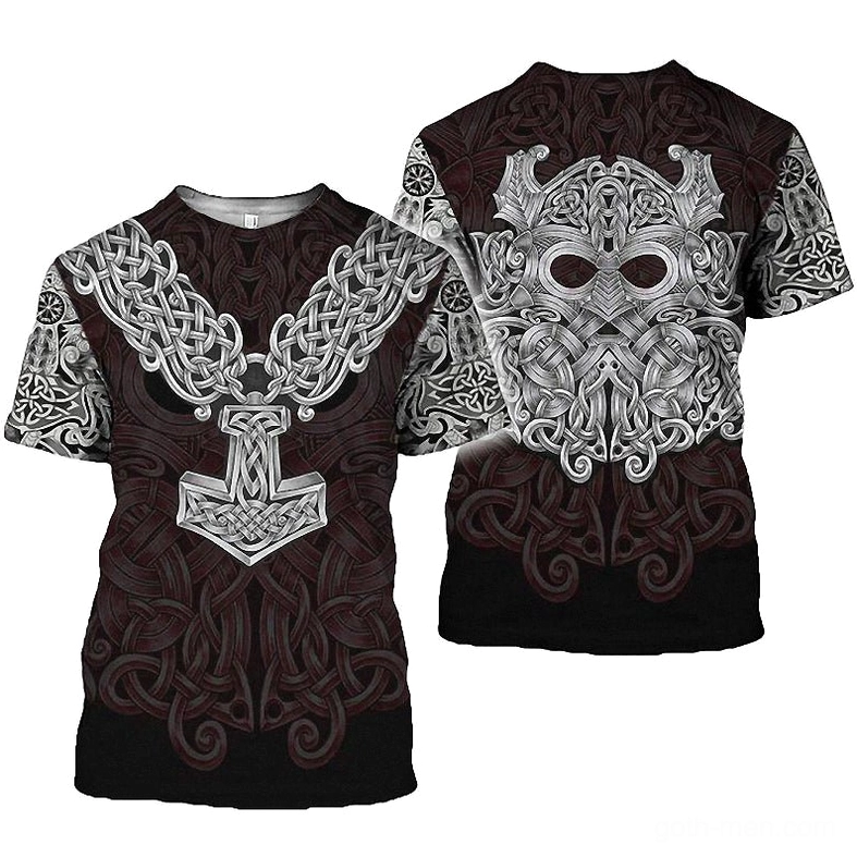Viking gothic t-shirt back view featuring Celtic green man mask pagan symbol on black fabric