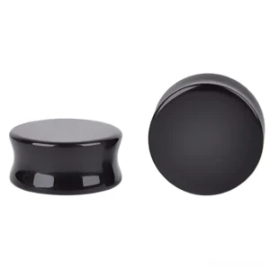 Black obsidian ear gauges stone flesh plugs side view gothic tunnel piercing jewelry