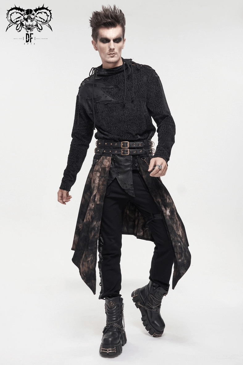 Open-front gothic half skirt styling for men - editorial alternative fashion photograph