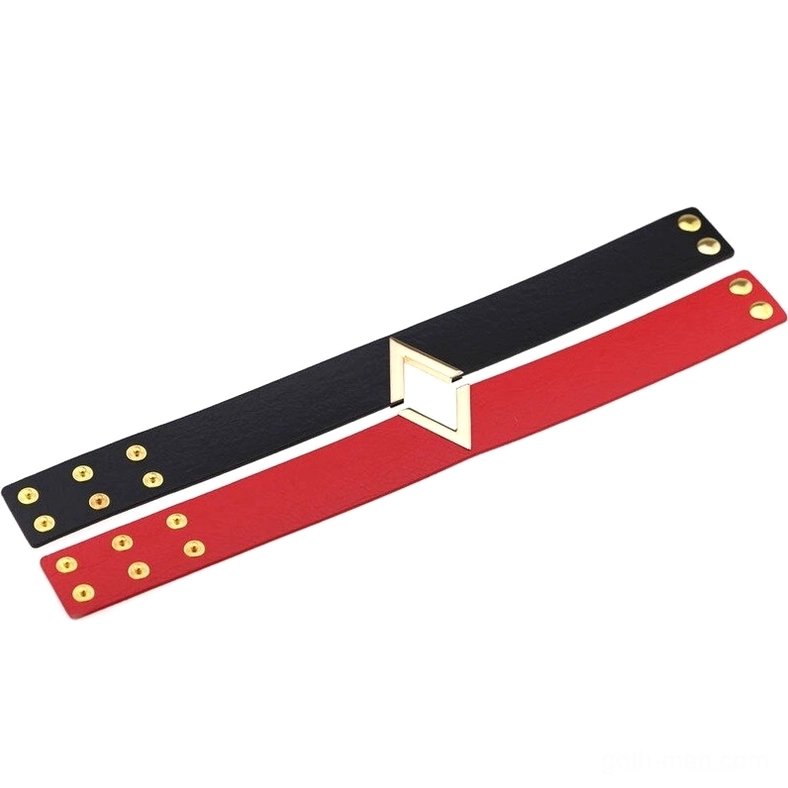 Orange leather V-choker with pebbled texture and gold metal - gothic fashion accessory