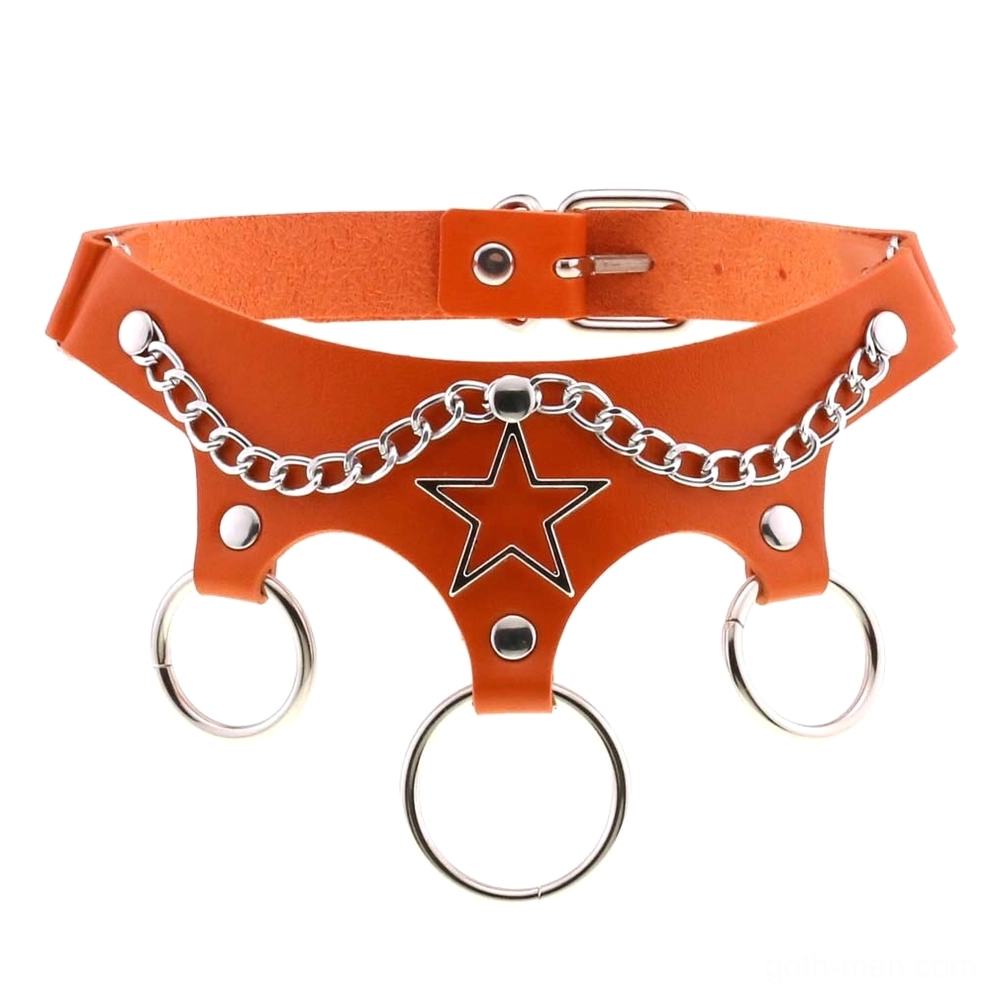 Orange leather star choker punk style with chain details
