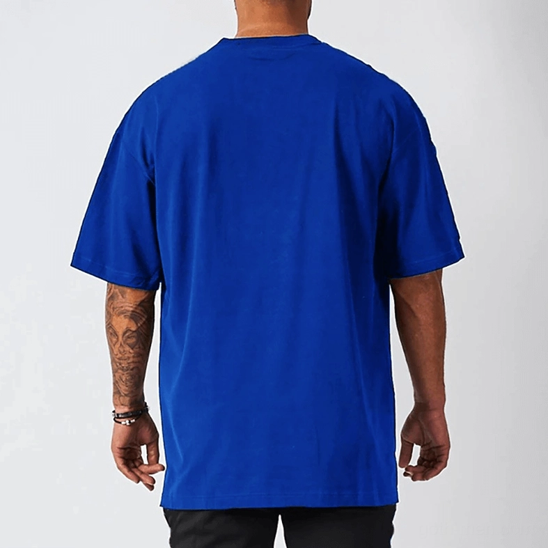Royal blue oversized gothic t-shirt on mannequin showing relaxed fit and proportions