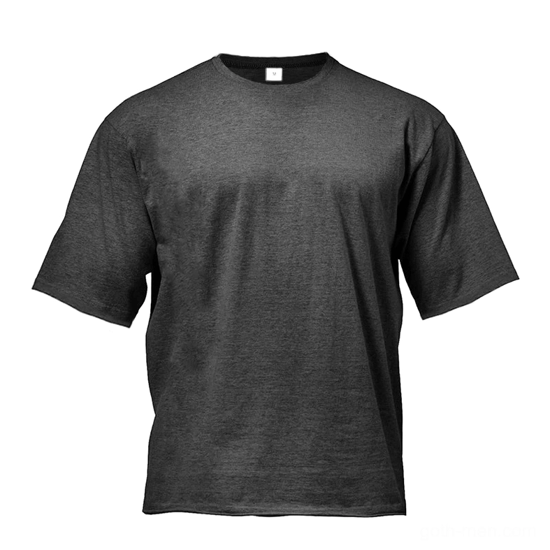 Heather grey oversized gothic crew neck tee displayed on mannequin, fit showcase