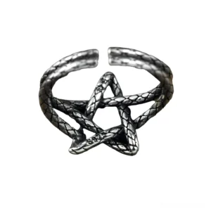 Pentagram open ring front view sterling silver vintage gothic adjustable band