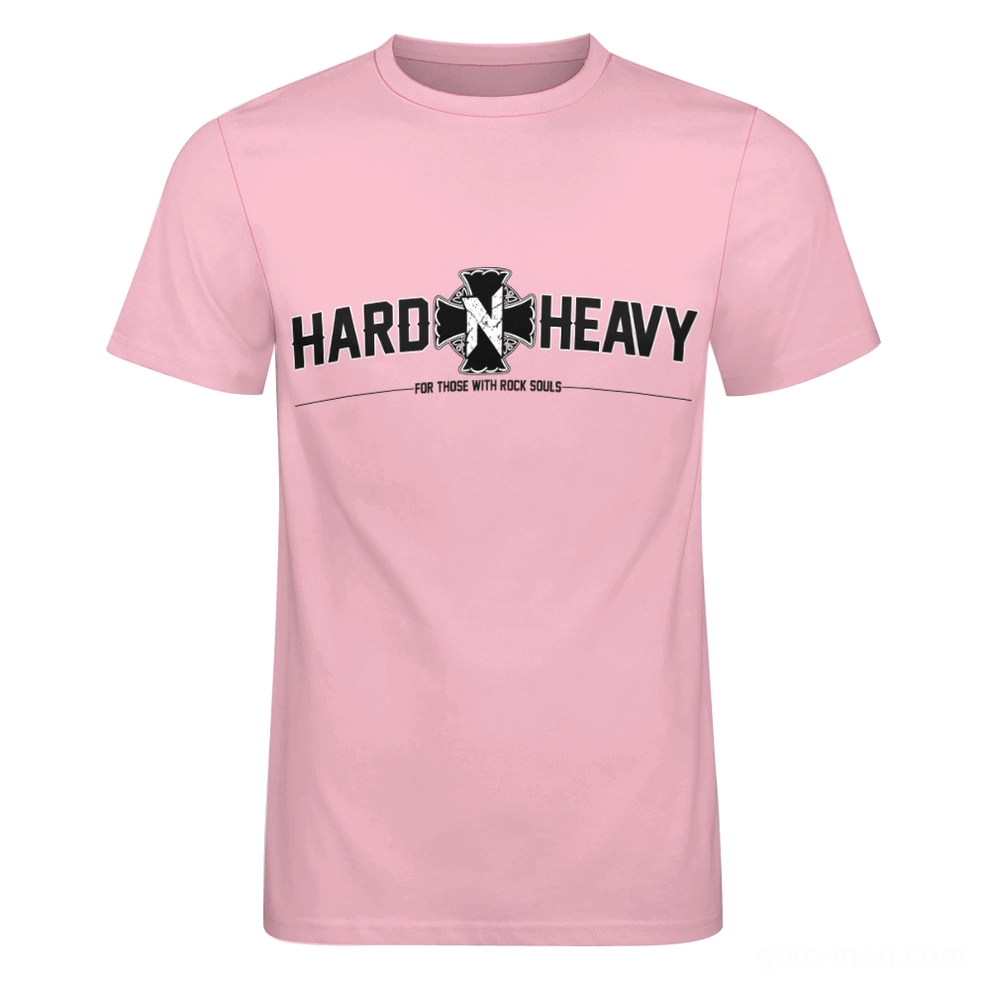 Pink gothic graphic crew neck tee men alternative style