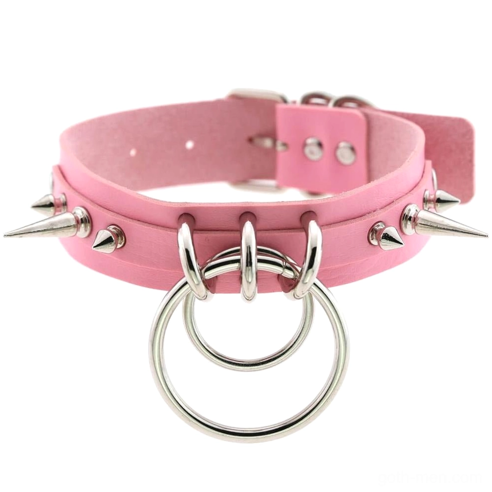 Pink spiked gothic choker with PU leather and silver metal spike studs adjustable fit
