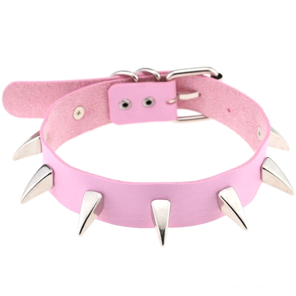 Pink spiked leather choker with silver cone rivets alternative fashion accessory