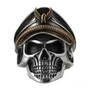 Pirate captain skull sterling silver gothic ring front view adjustable band