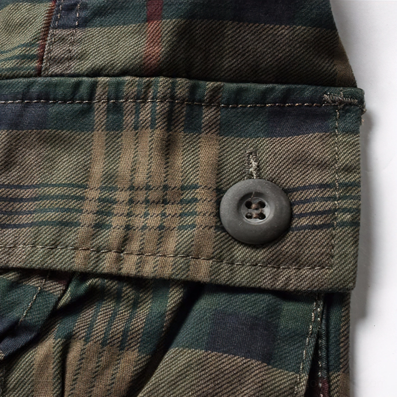 Men's gothic plaid cargo shorts color variations and style options displayed together