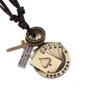 Single bronze poker card cross pendant necklace with spade ace design and engraved text charm gothic