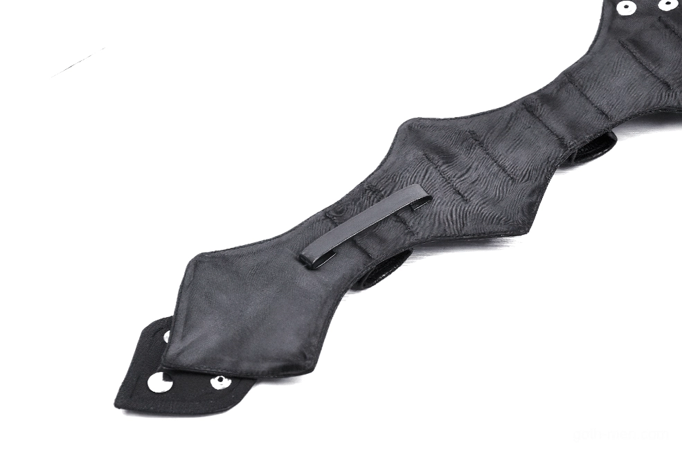Premium goth faux leather neck harness featuring silver rivets and contemporary gothic style