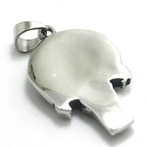Punisher skull pendant back view - smooth polished stainless steel reverse side, goth necklace charm