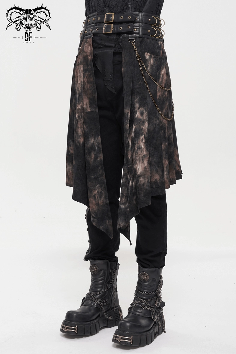 Punk gothic aesthetic - men's asymmetrical half skirt with chains and buckles worn for nightlife