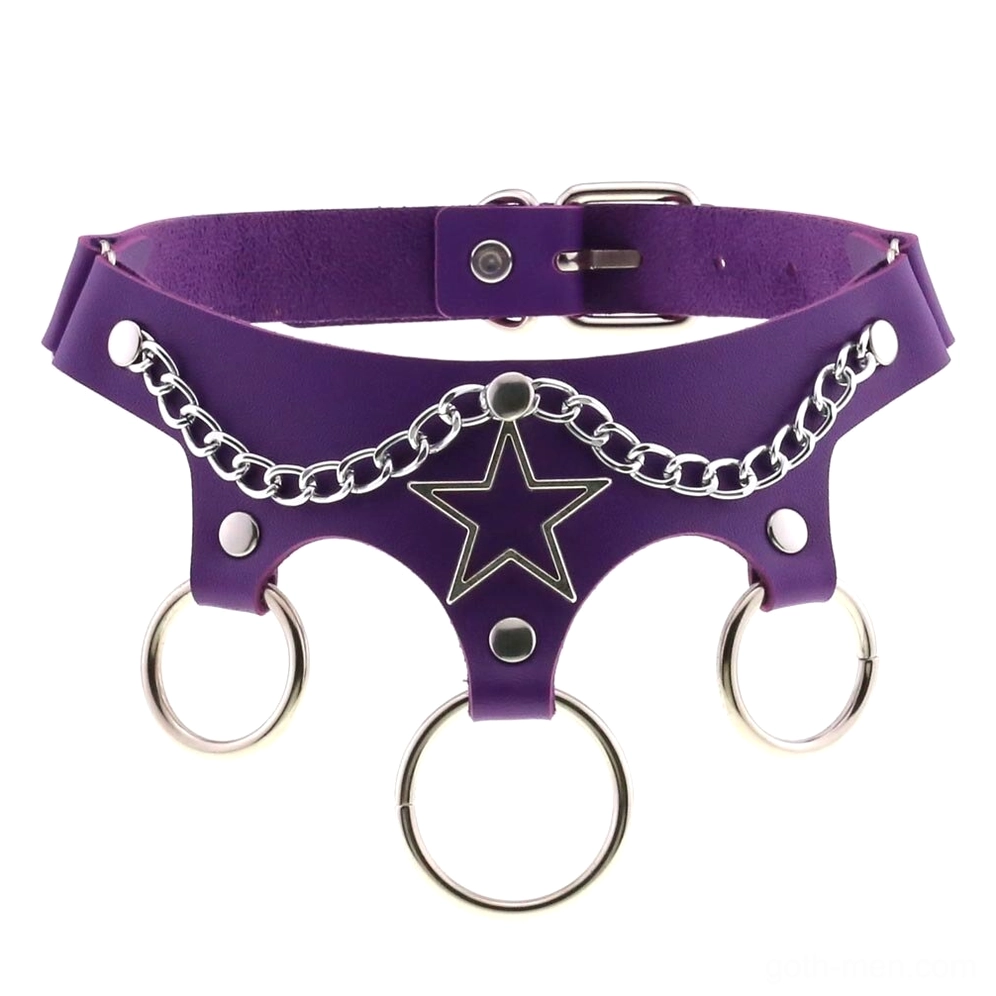 Purple leather star choker with chain detail dark aesthetic