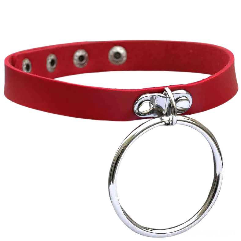 Red leather gothic choker with silver padlock pendant, adjustable punk rock aesthetic necklace