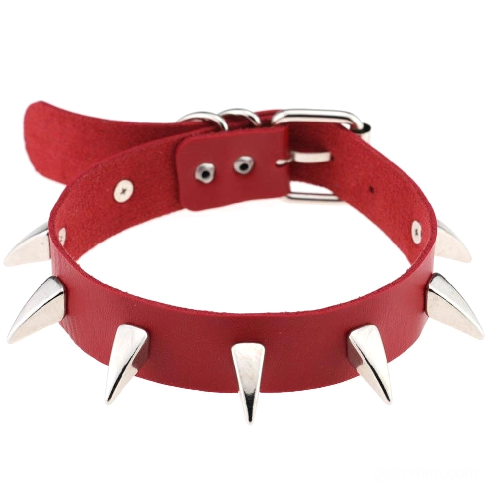 Red spiked leather choker with silver rivets vampire gothic aesthetic