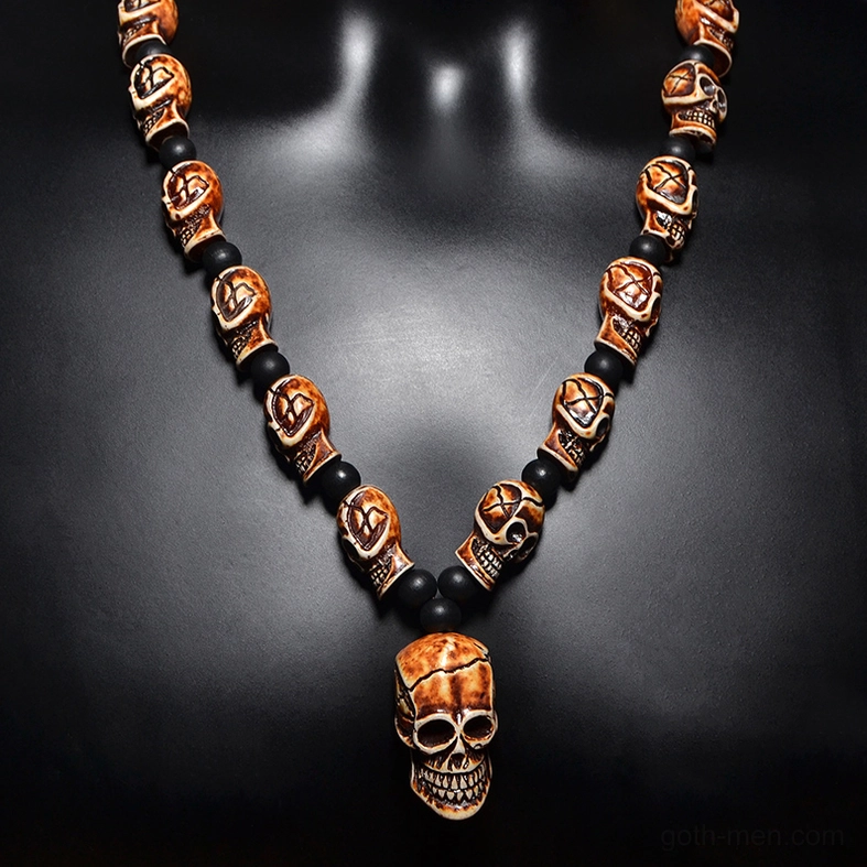 Resin skull bead gothic necklace aged bone finish aesthetic