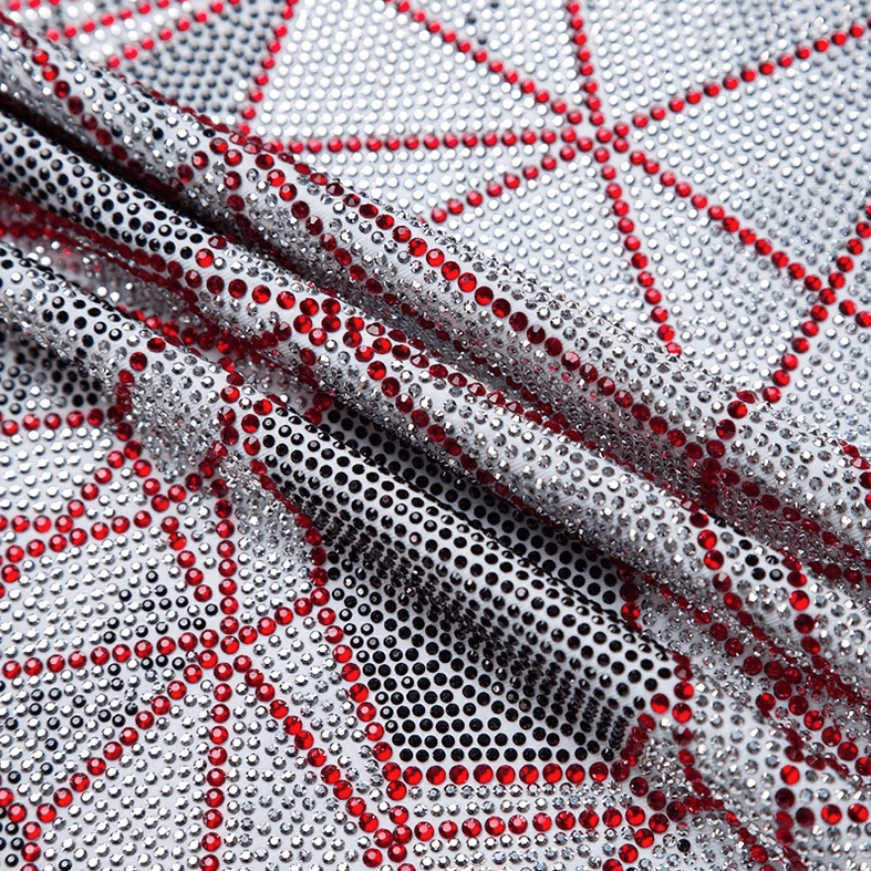 Rhinestone skull print fabric detail, delicate hand-set crystals on flexible cotton base, gothic artistry