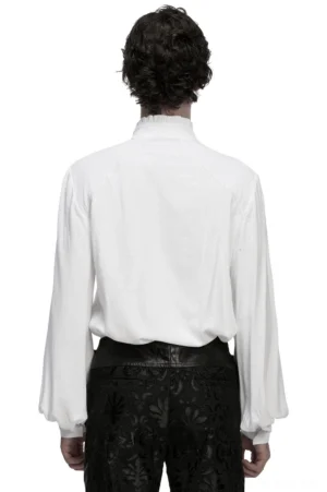 Victorian gothic white embroidered shirt rear view showing raglan sleeves and plain back silhouette