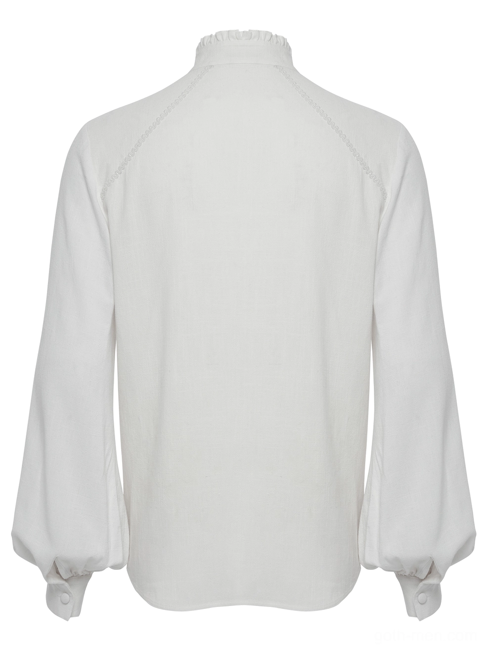 Victorian gothic white shirt rear flat lay showing plain back and raglan sleeve seams with buttoned cuffs