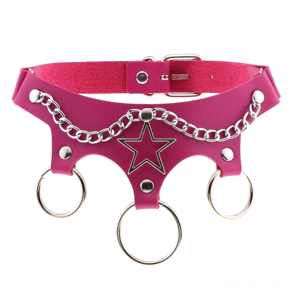 Rose pink leather star choker gothic neck collar