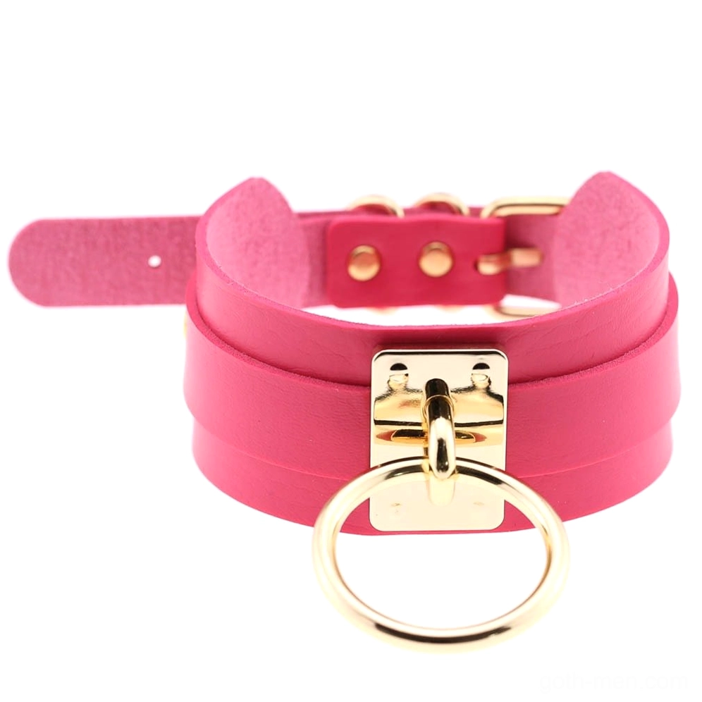 Rose red PU leather bondage choker featuring elegant burgundy tone and adjustable buckle mechanism
