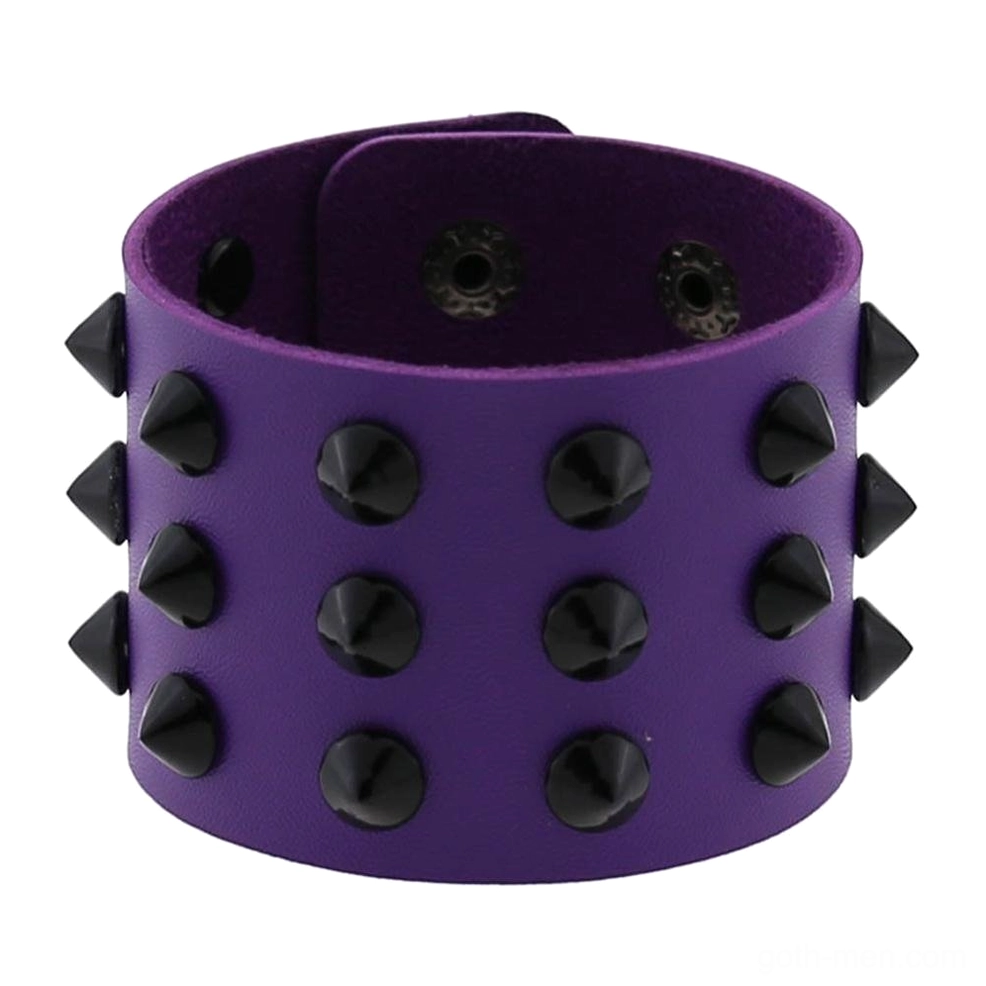 Rose pink vegan leather gothic spike bracelet front display with cone spike details