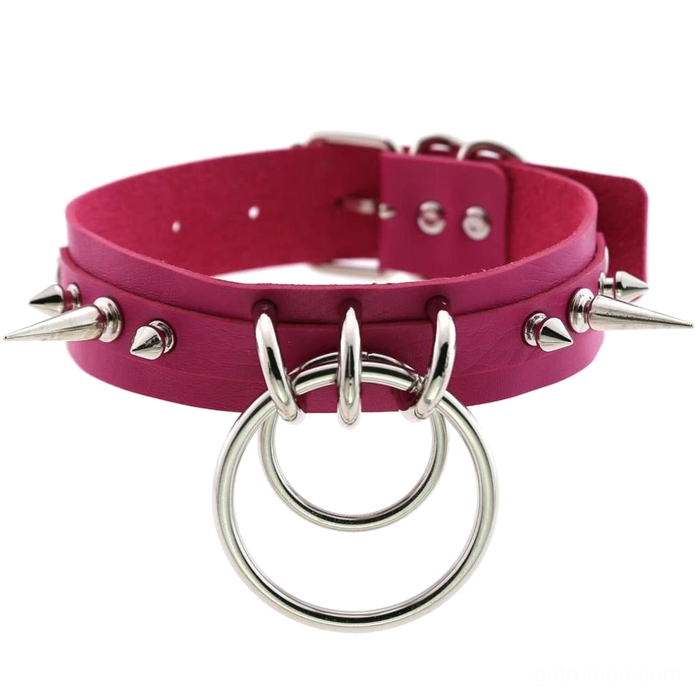 Rose spiked PU leather choker with adjustable fit and metal spike decorations