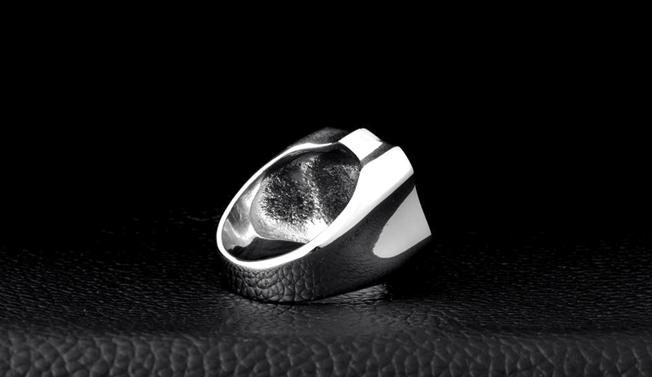 Route 66 biker ring alternative angle showing matte finish and gothic aesthetic appeal
