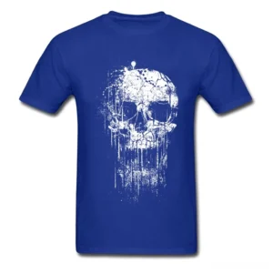Royal blue distressed skull print gothic T-shirt dark aesthetic short sleeve