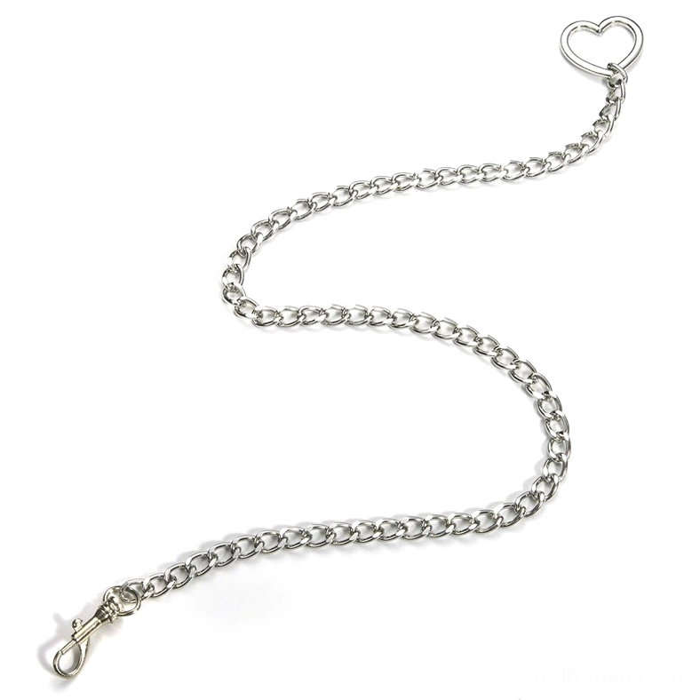 Silver curb link chain flat lay, heart spring ring clasp and lobster claw fastener, gothic choker jewelry