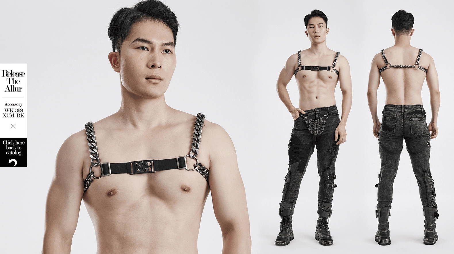 Antique silver chain harness showing layered construction and elastic strap adjustment capabilities for perfect fit