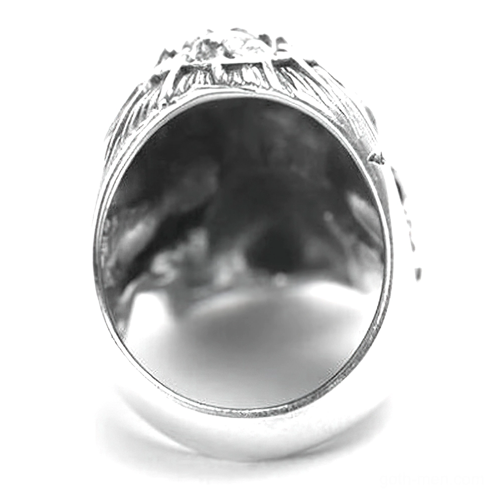 Sterling silver skull ring interior overhead view showing smooth inner band cavity