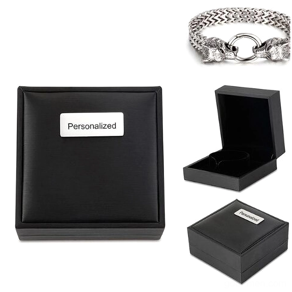 Silver wolf head stainless steel gothic bracelet with premium packaging box included