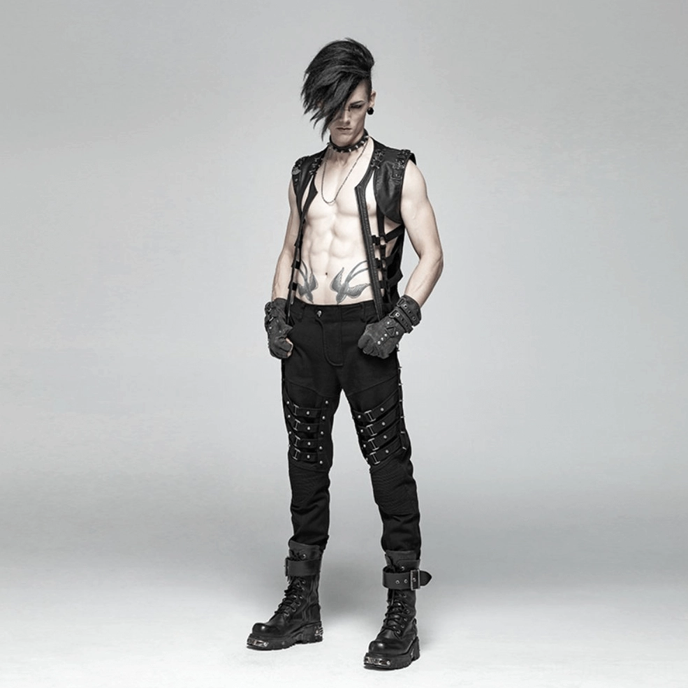 Skeleton gothic vest side profile highlighting slim-fit construction and sleeveless design