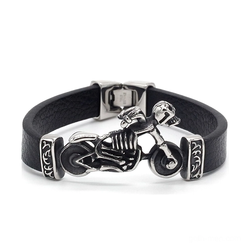 Gothic biker bracelet back view showing inner clasp and Celtic accents