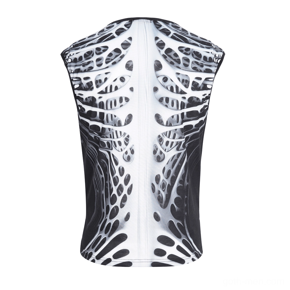 Back flat lay of skeleton print gothic tank showing full ribcage design pattern