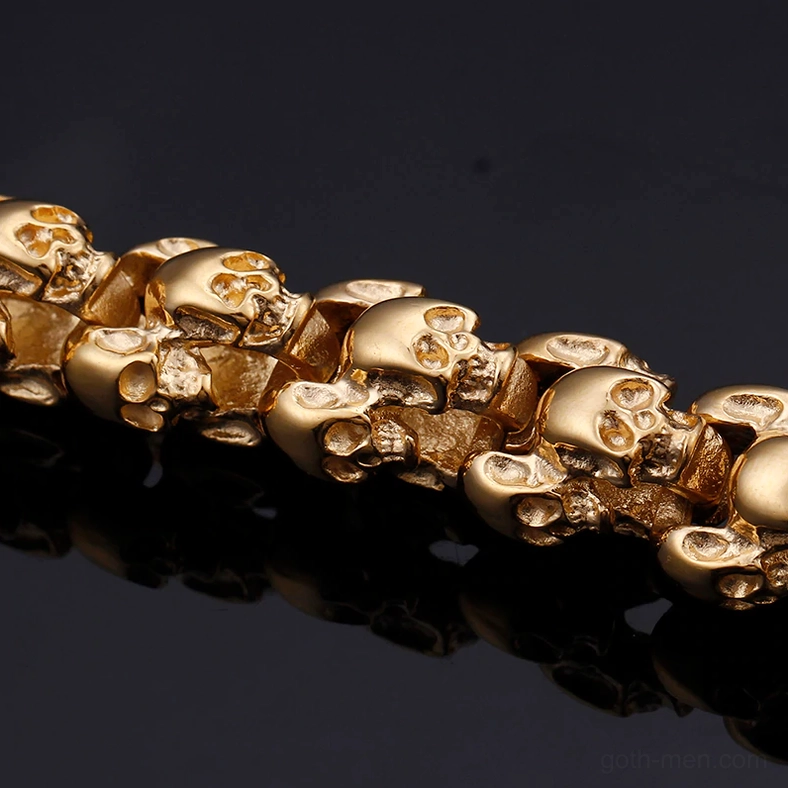 Open spring ring clasp on gothic skull chain bracelet ready for wrist fastening