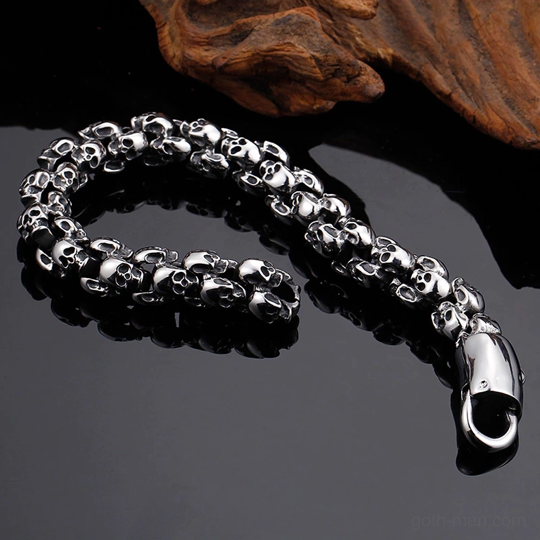 Multiple size options of gothic skull bracelets displayed to show 18.5 20.5 22.5 24.5 selections