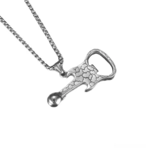 Skull guitar head pendant side profile textured stainless steel detail