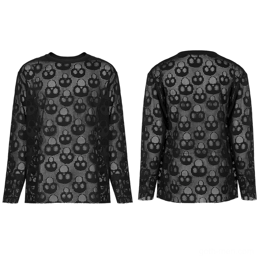 Gothic skull mesh long sleeve top flat lay front and back view
