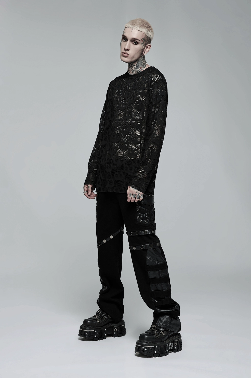 Men's gothic skull mesh long sleeve top style and fit overview