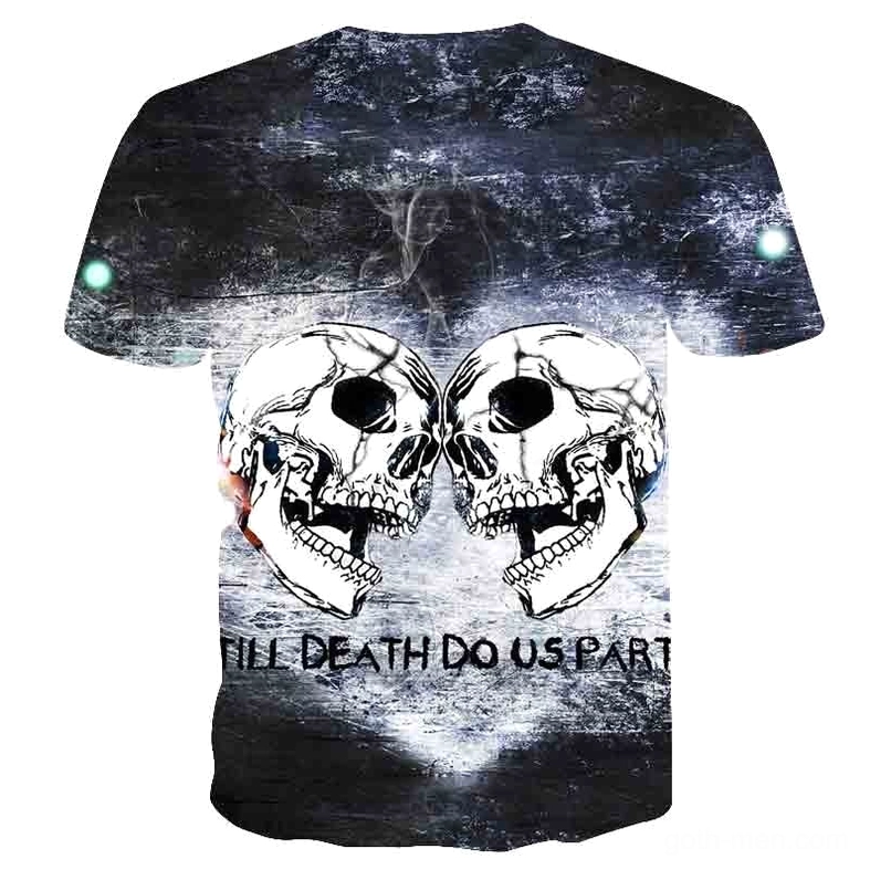 Skull Reaper Gothic 3D Print T-Shirt Back View - Full Design Display with Grunge Texture and Dimensional Skull Imagery
