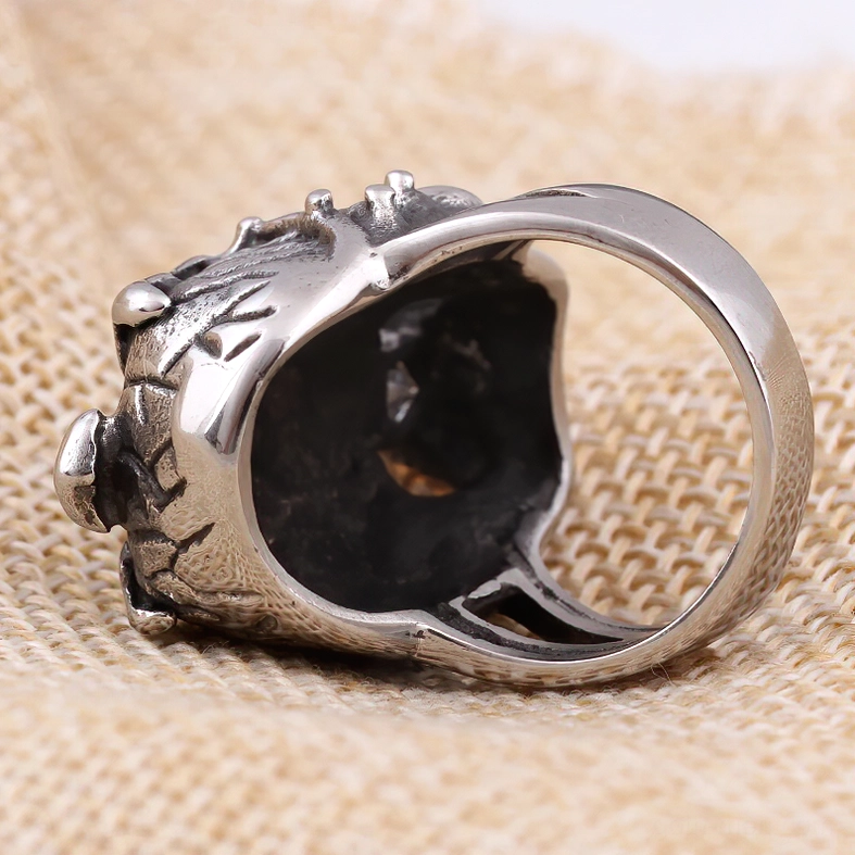 Hollow stainless steel skull ring interior structure and band thickness view