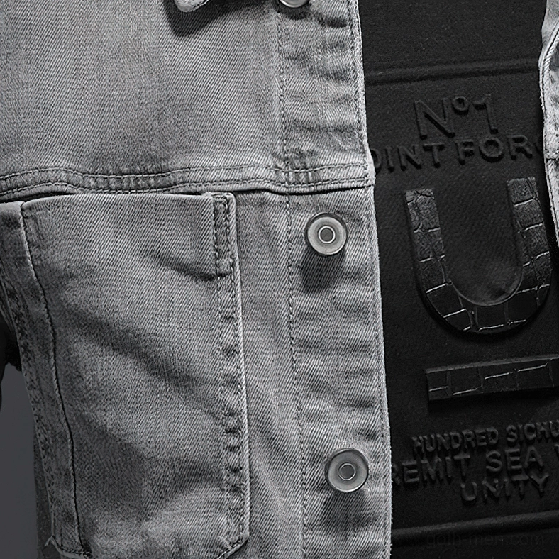 Slim fit grey denim jacket layering option for gothic aesthetic - fashion styling