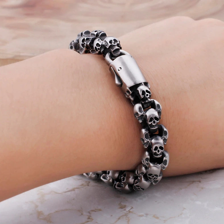 Small wrist gothic skull bracelet sizing for delicate fit on slender wrists