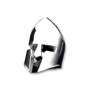 Spartan knight helmet gothic ring stainless steel front view polished silver