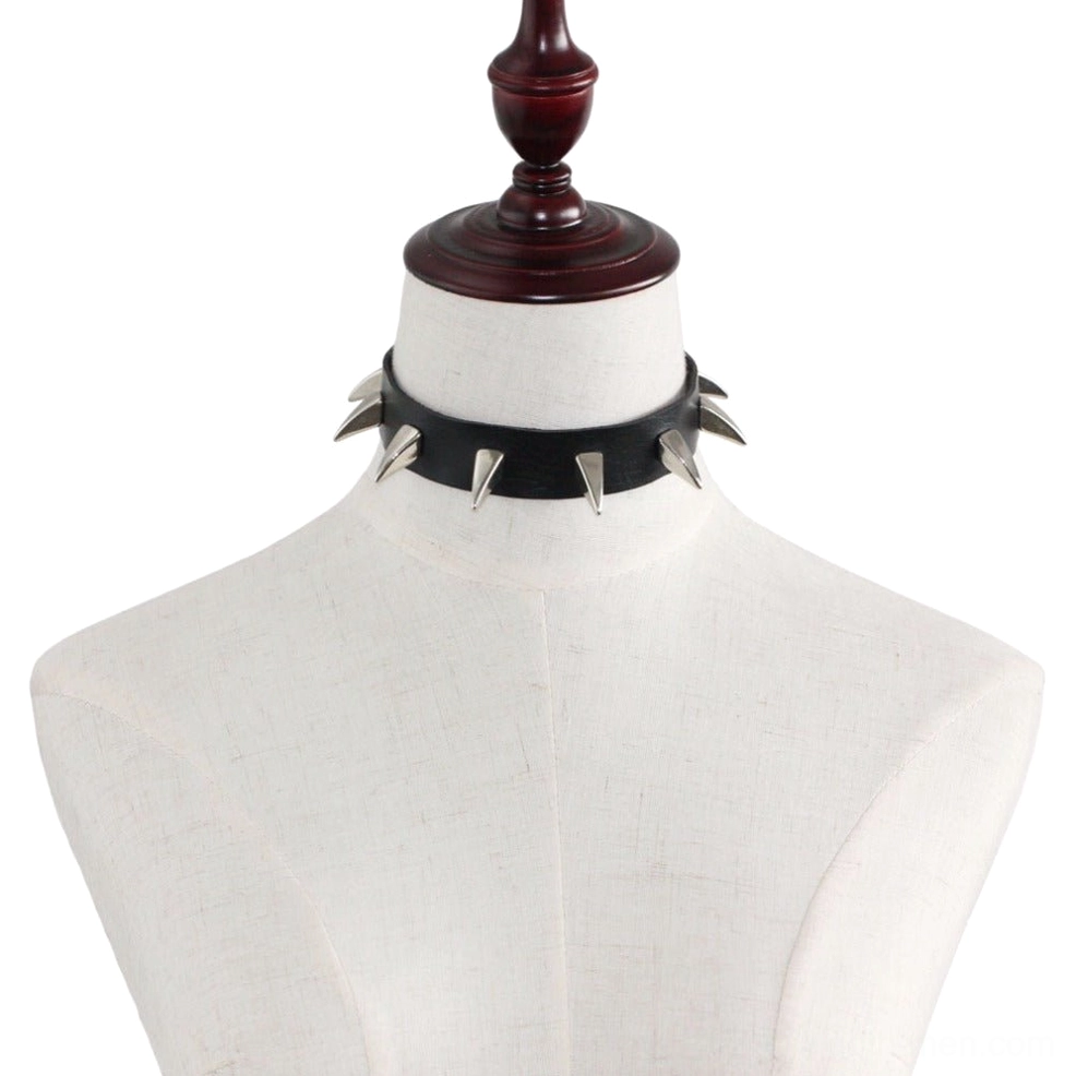 Spiked leather gothic choker necklace product showcase multiple angles view