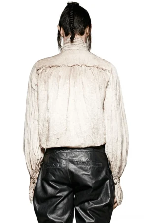 Steampunk gothic dress shirt rear view on model - showing gathered back yoke design and structured two-layer construction